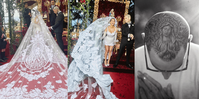 Kourtney Kardashian Incorporated Travis Barker's Skull Tattoo Onto Her Wedding Veil