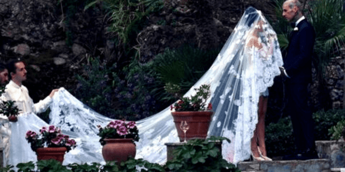 Travis Barker's Tattoo Inspired Kourtney Kardashian's Short White Wedding Dress With Long Veil
