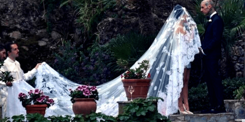 Travis Barker's Tattoo Inspired   Kourtney Kardashian's Short White Wedding Dress With Long Veil 