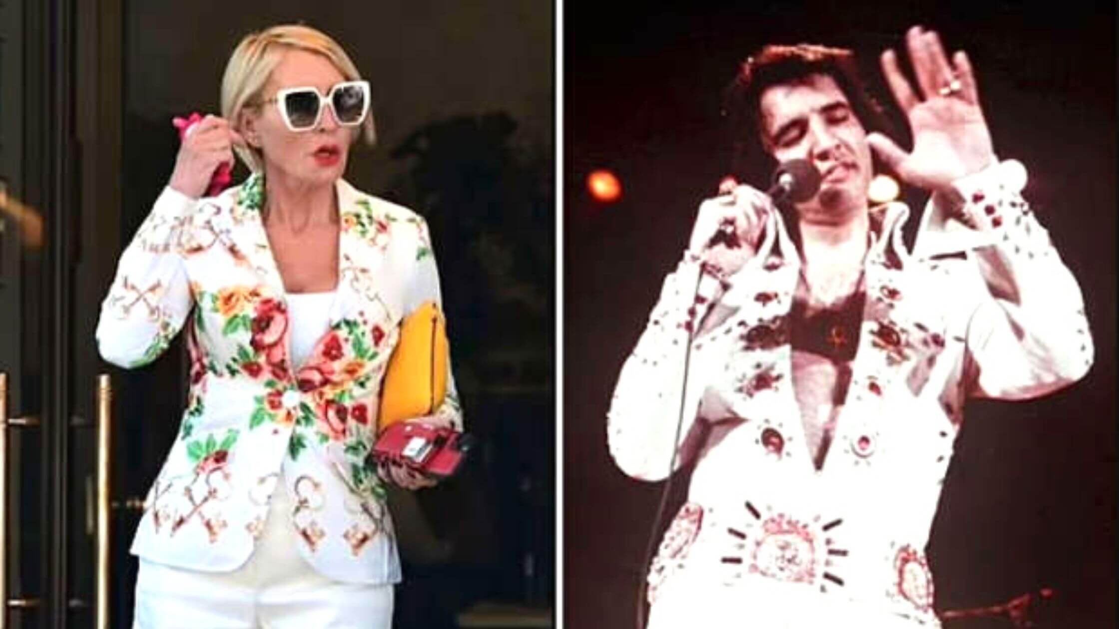 Heather Mills Dressed Up Like Angel, White Flare Suits Like Elvis