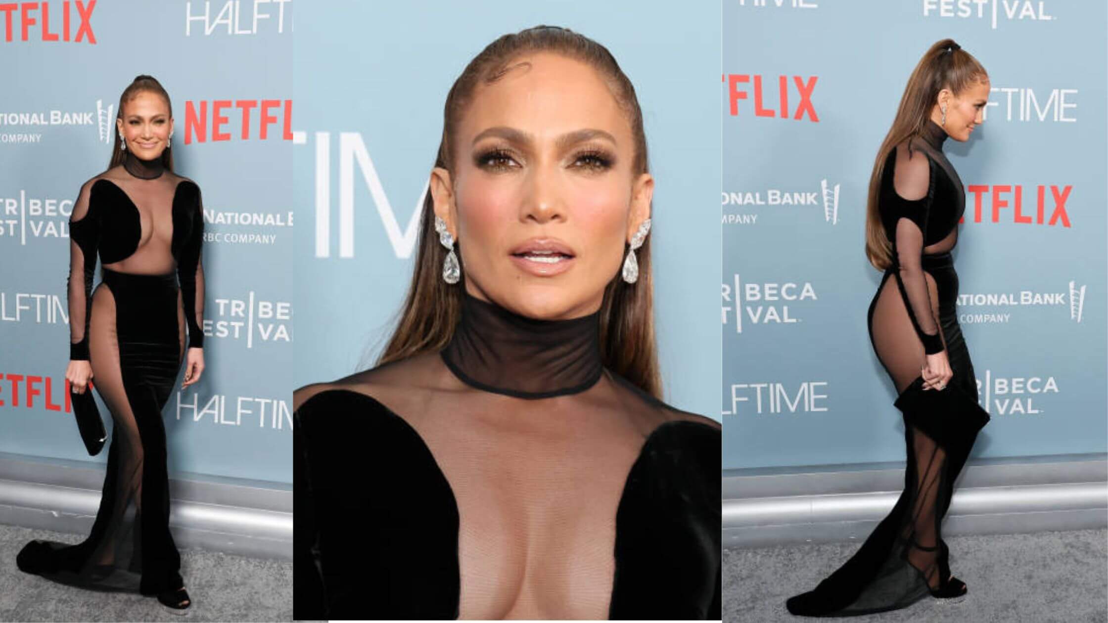 Jennifer Lopez Appeared Halftime Premiere In Dazzling Black And Sheer Gown